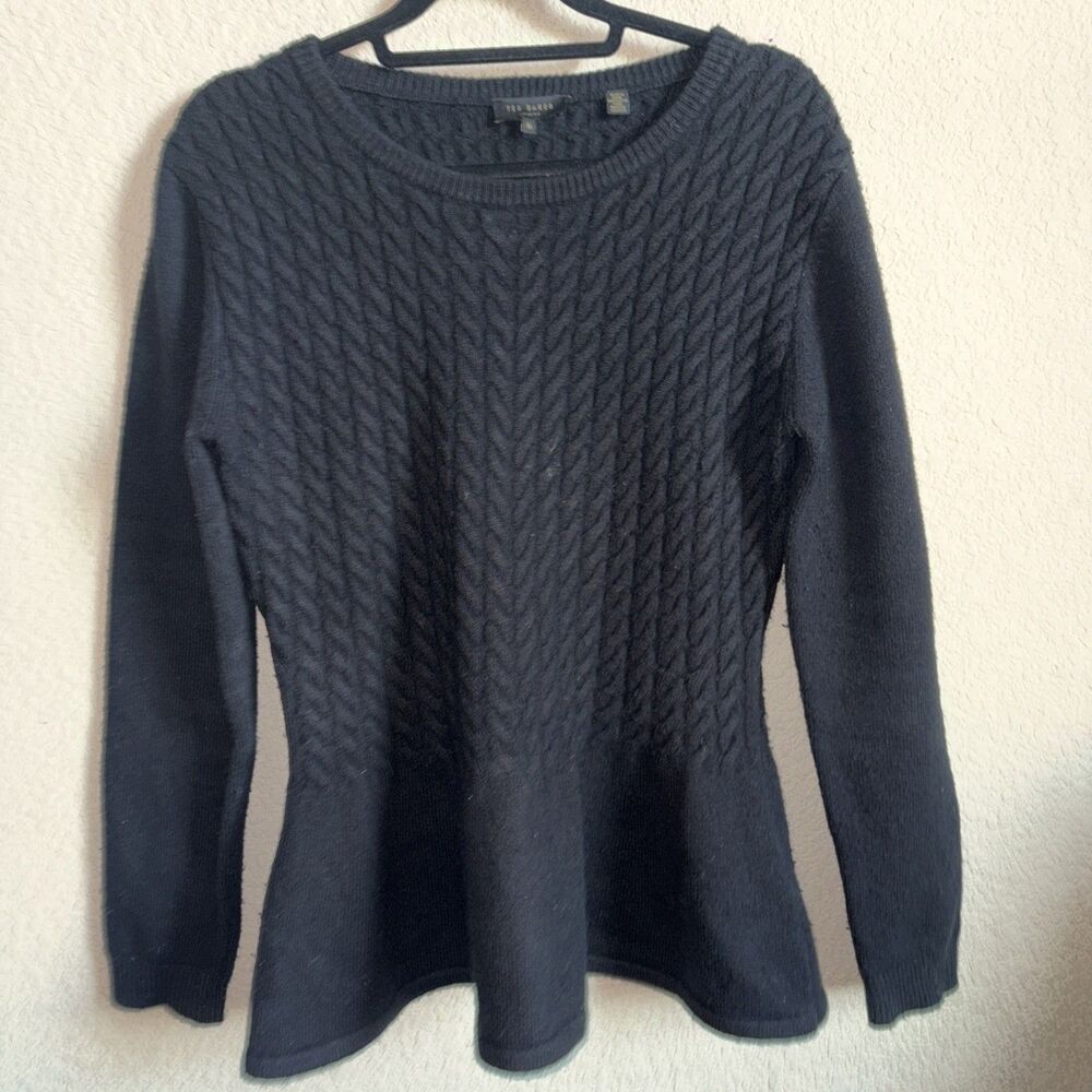 Ted Baker London Wool Merida Peplum Chunky Cable Knit Sweater Fisherman 5 Preppy